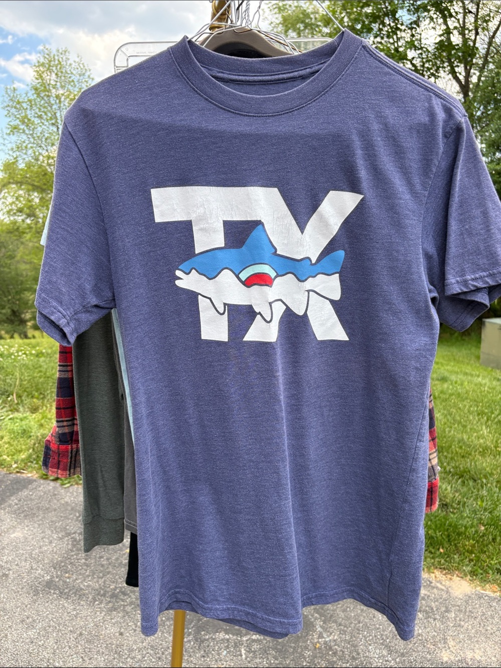 BURLEBO Men's Heather Navy Graphic Shark T-Shirt Size M